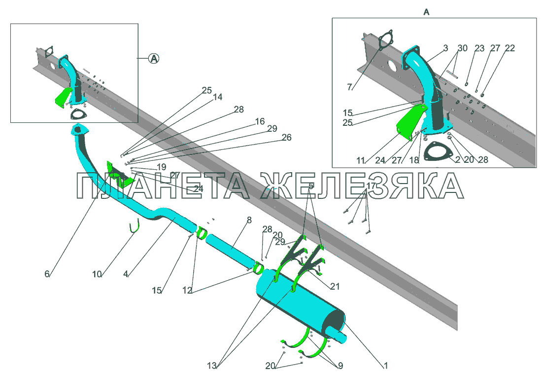 Установка системы выпуска газов 4370-1200001-001 МАЗ-437040 (Зубренок)